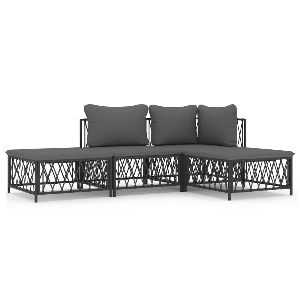 4 Piece Garden Lounge Set Powder-coated Steel Frame Woven Fabric Cushions Anthracite