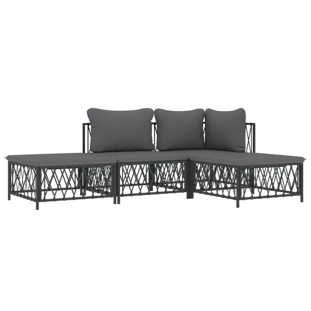 4 Piece Garden Lounge Set Powder-coated Steel Frame Woven Fabric Cushions Anthracite