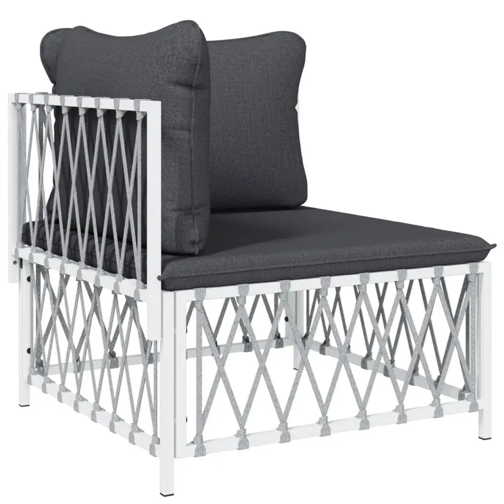 5 Piece Garden Lounge Set Steel Frame White Outdoor Furniture with Cushions