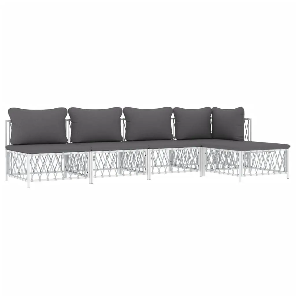 Garden Lounge Set 5 Piece Steel Frame Cushions White