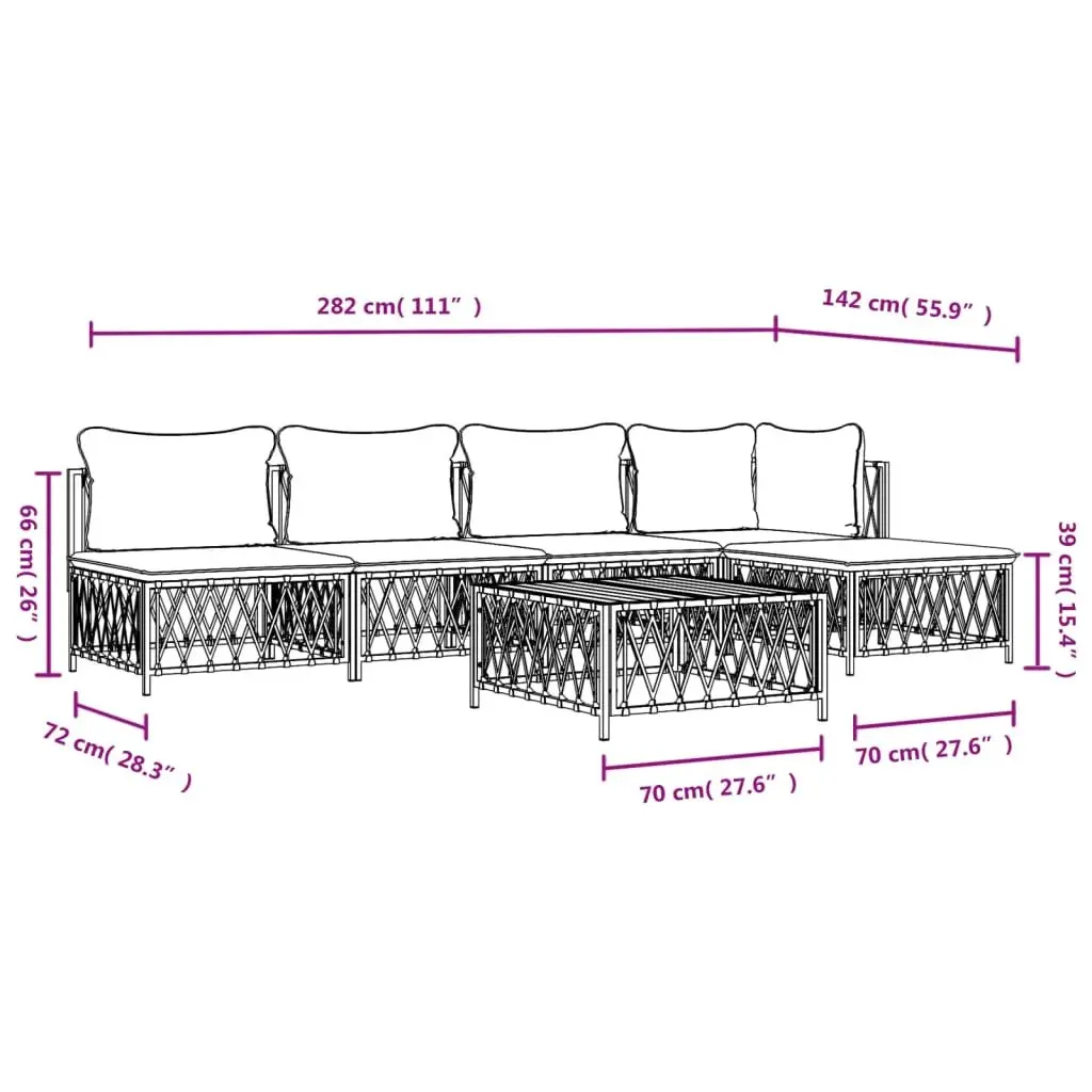Garden Lounge Set Modular Steel Frame Woven Fabric Cushioned 6 Piece Anthracite