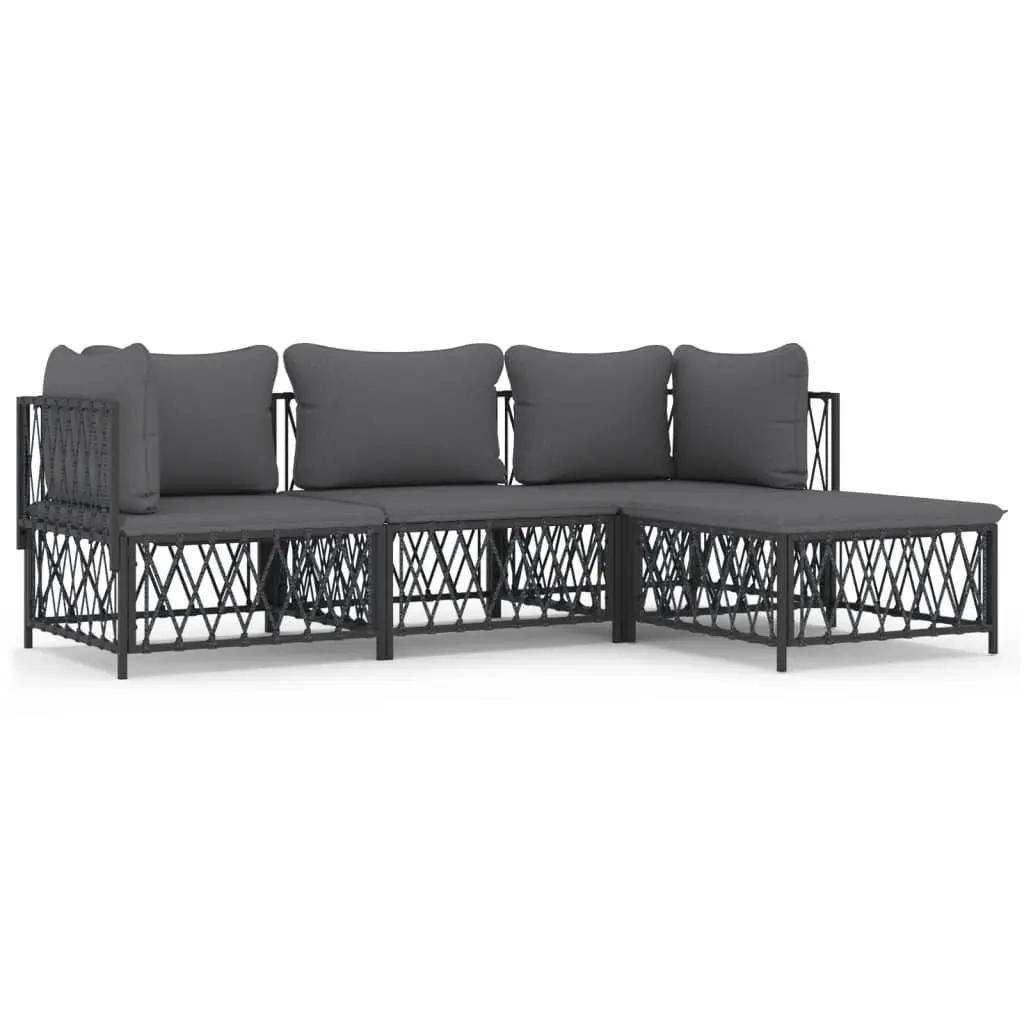 Garden Lounge Set 4 Piece Outdoor Furniture Anthracite Steel Frame with Cushions