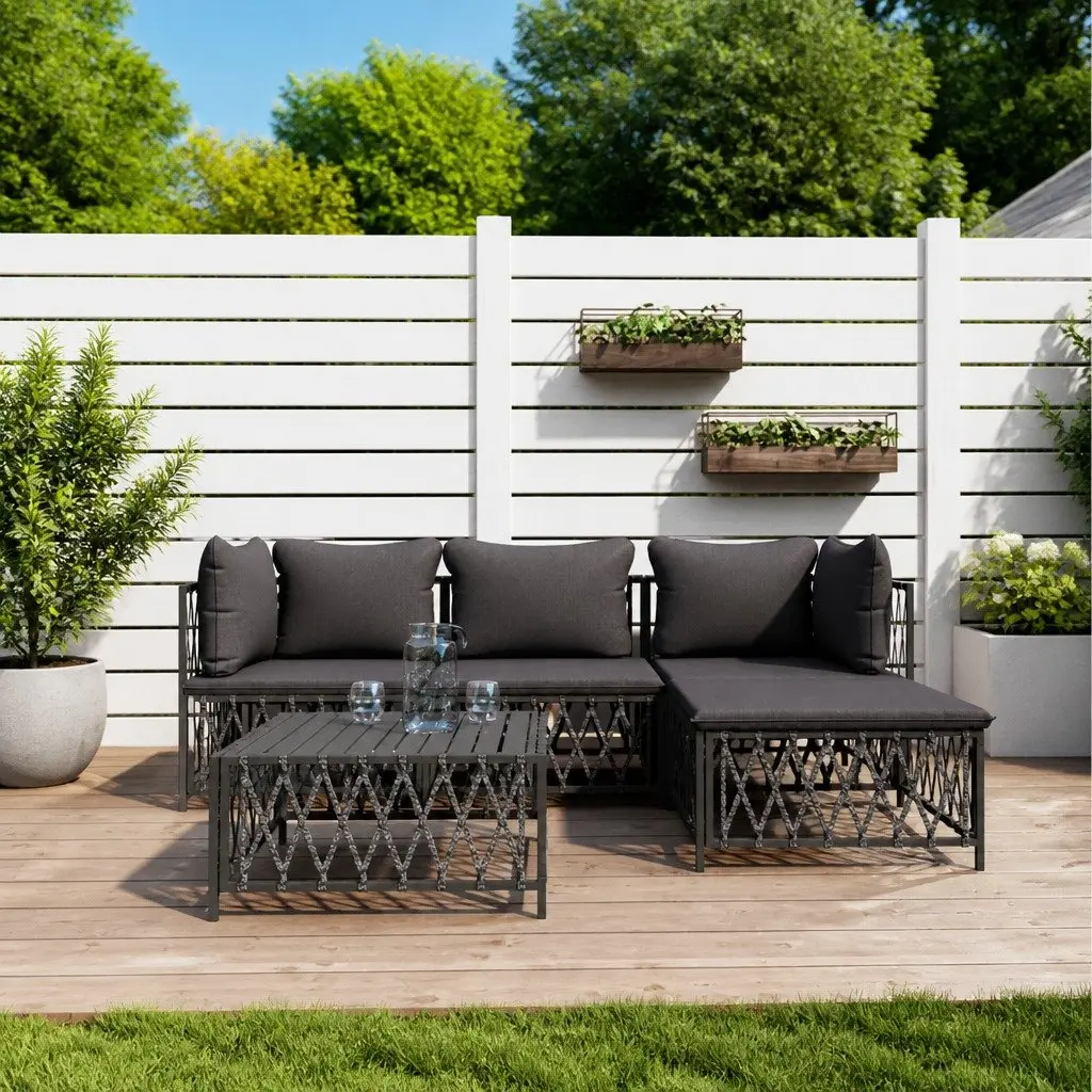 5 Piece Garden Lounge Set Powder-coated Steel Frame Anthracite with Cushions Modular