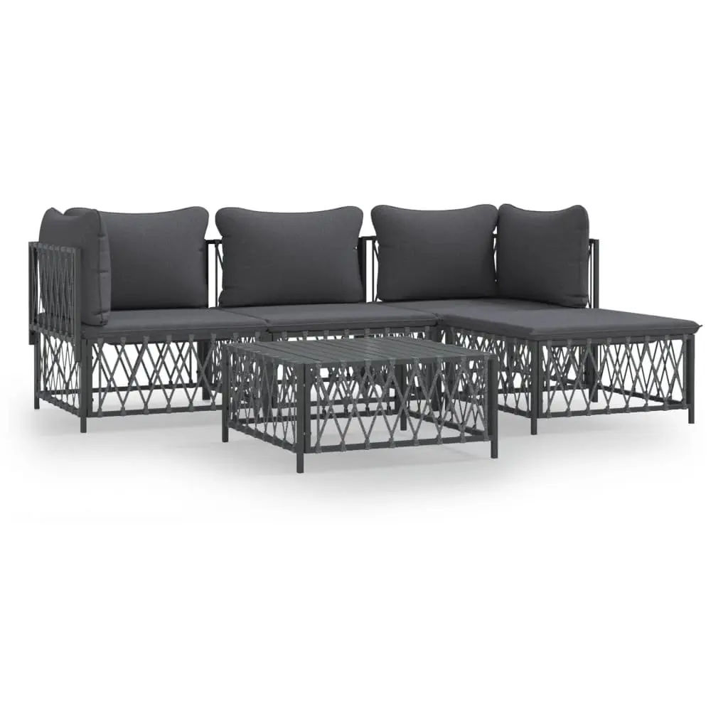 5 Piece Garden Lounge Set Powder-coated Steel Frame Anthracite with Cushions Modular
