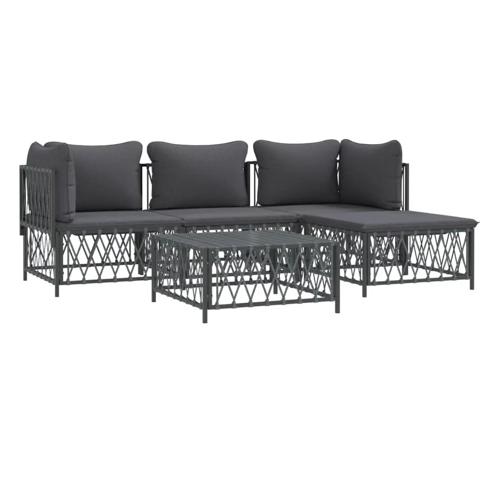 5 Piece Garden Lounge Set Powder-coated Steel Frame Anthracite with Cushions Modular