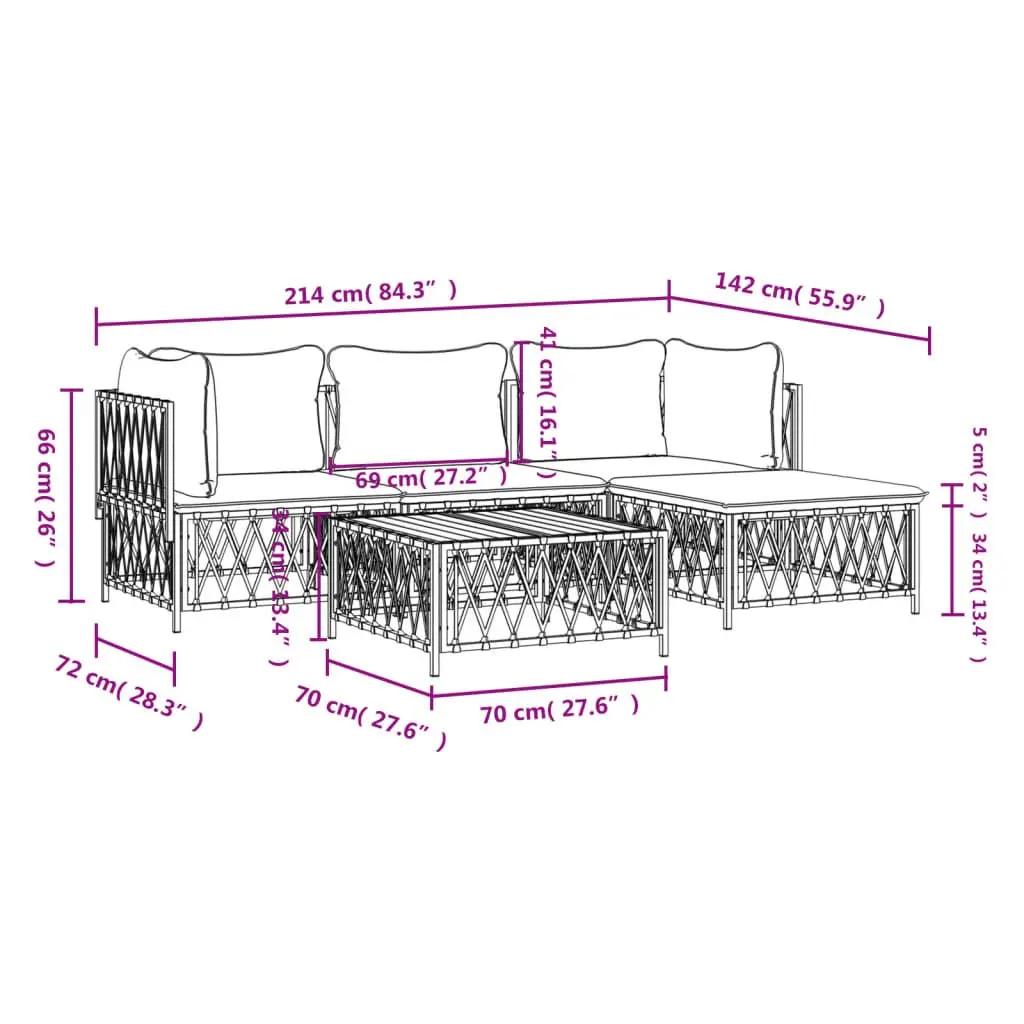 5 Piece Garden Lounge Set Powder-coated Steel Frame Anthracite with Cushions Modular