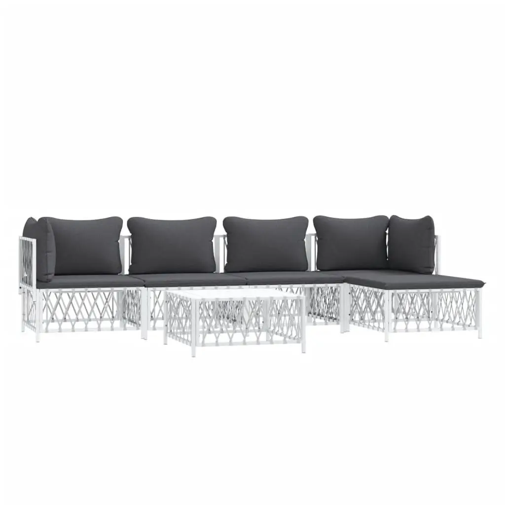 Garden Lounge Set Modular White Steel Frame 6 Piece with Cushions