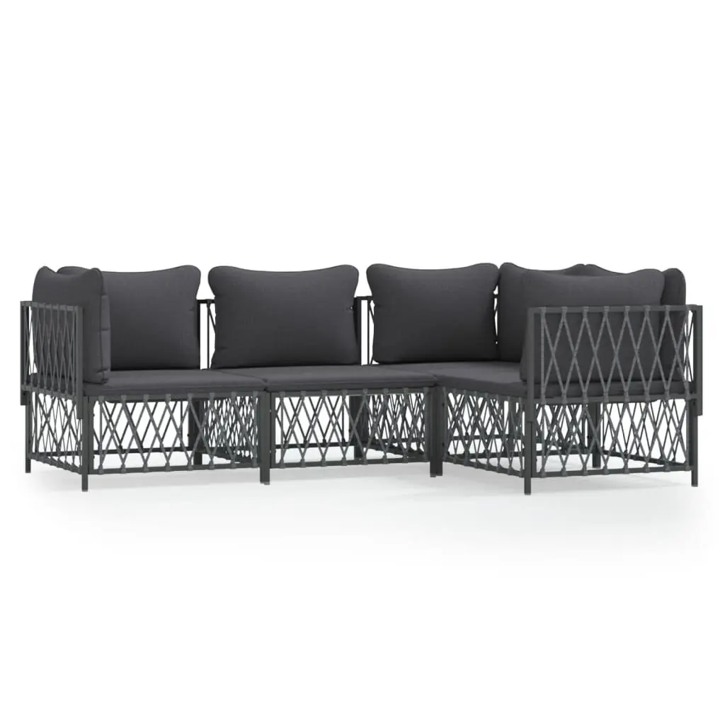Garden Lounge Set 4 Piece Steel Frame Woven Fabric Cushions Anthracite
