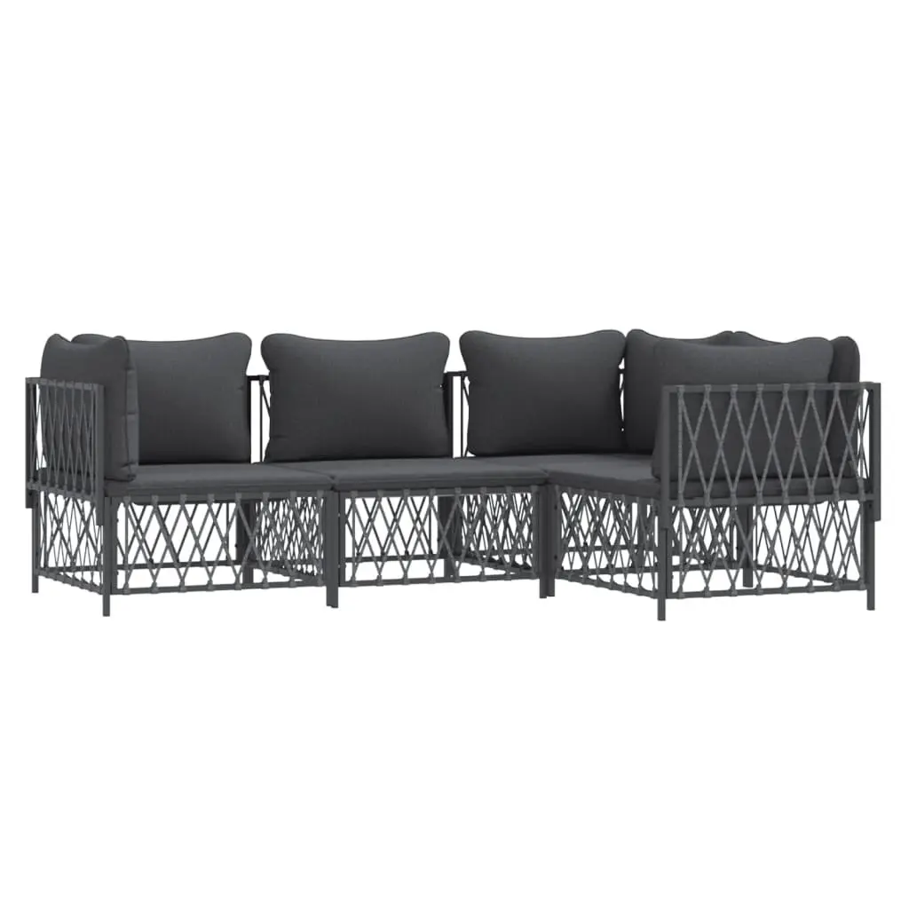 Garden Lounge Set 4 Piece Steel Frame Woven Fabric Cushions Anthracite