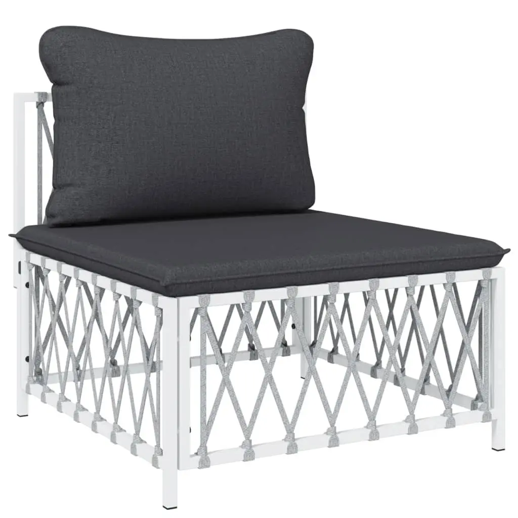 Garden Lounge Set Modular White Powder-coated Steel Frame 5 Piece Cushions Sofa