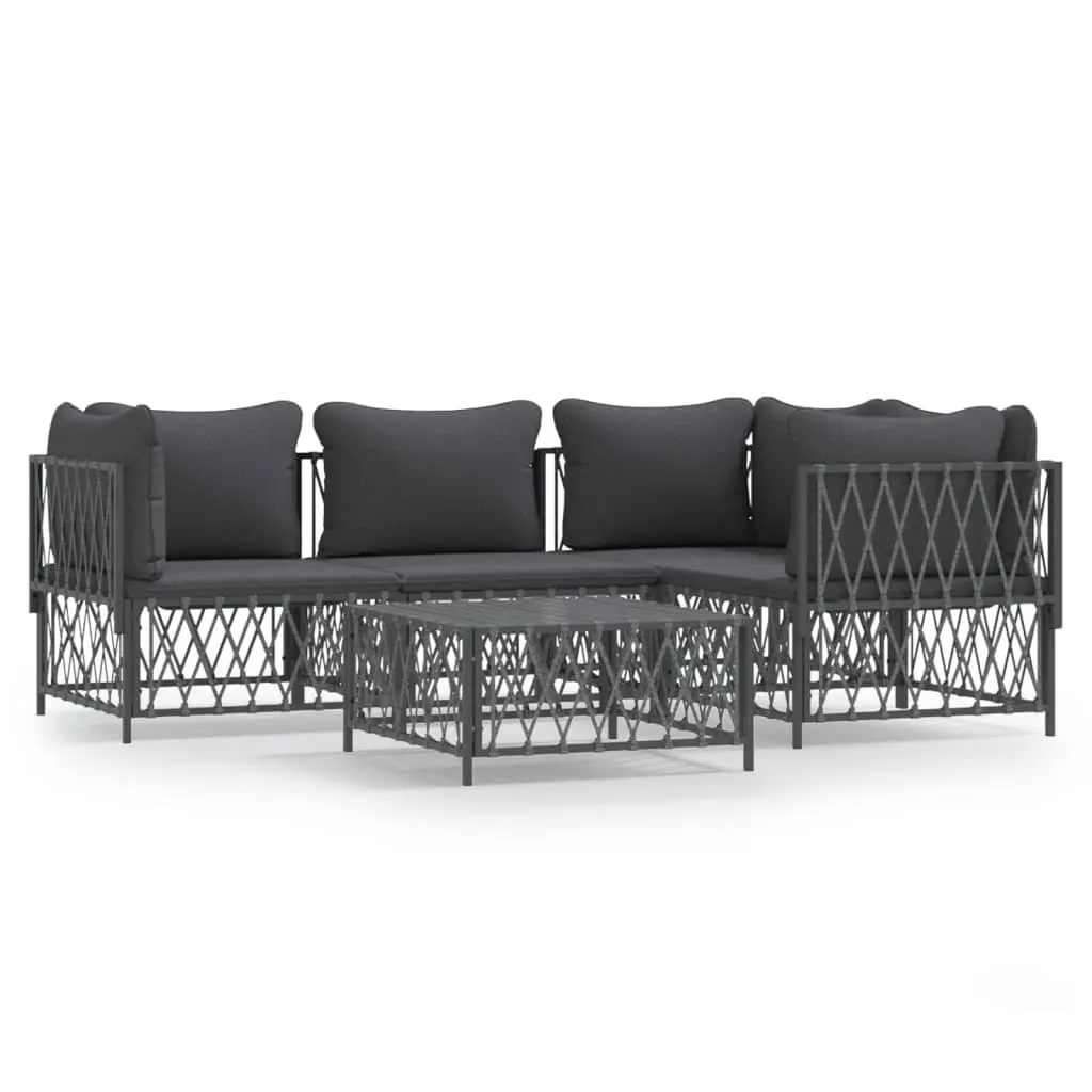 5 Piece Garden Lounge Set Modular Sofa Anthracite Woven Fabric with Cushions Powder-coated Steel Frame