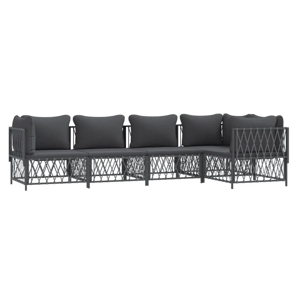 Garden Lounge Set 5 Piece Powder-coated Steel Frame Anthracite with Woven Fabric Cushions
