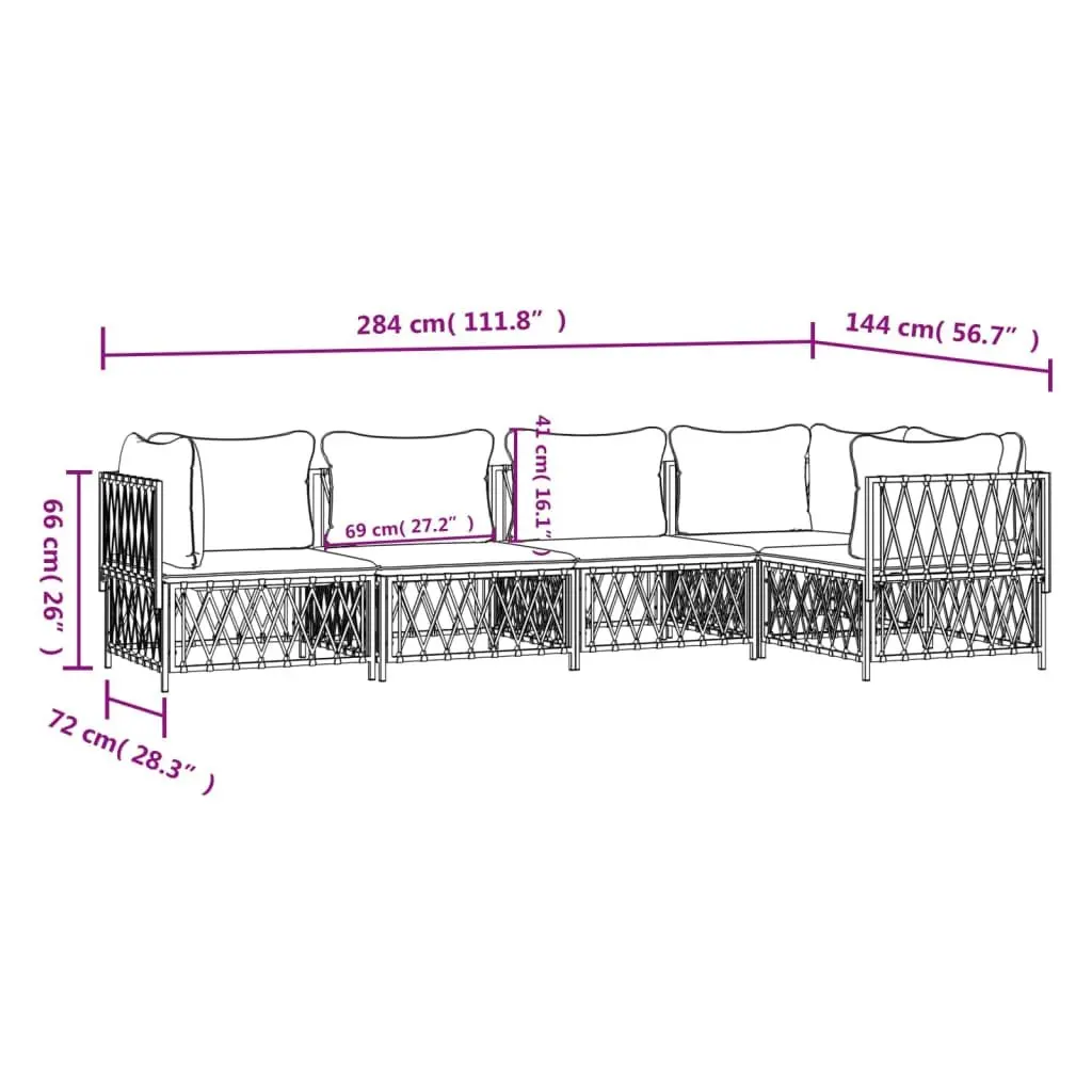 Garden Lounge Set 5 Piece Powder-coated Steel Frame Anthracite with Woven Fabric Cushions