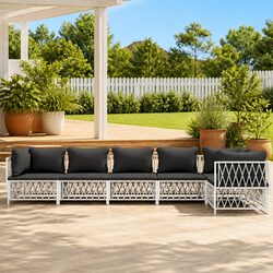 Garden Lounge Set 6 Piece Outdoor Furniture White Steel Frame with Cushions