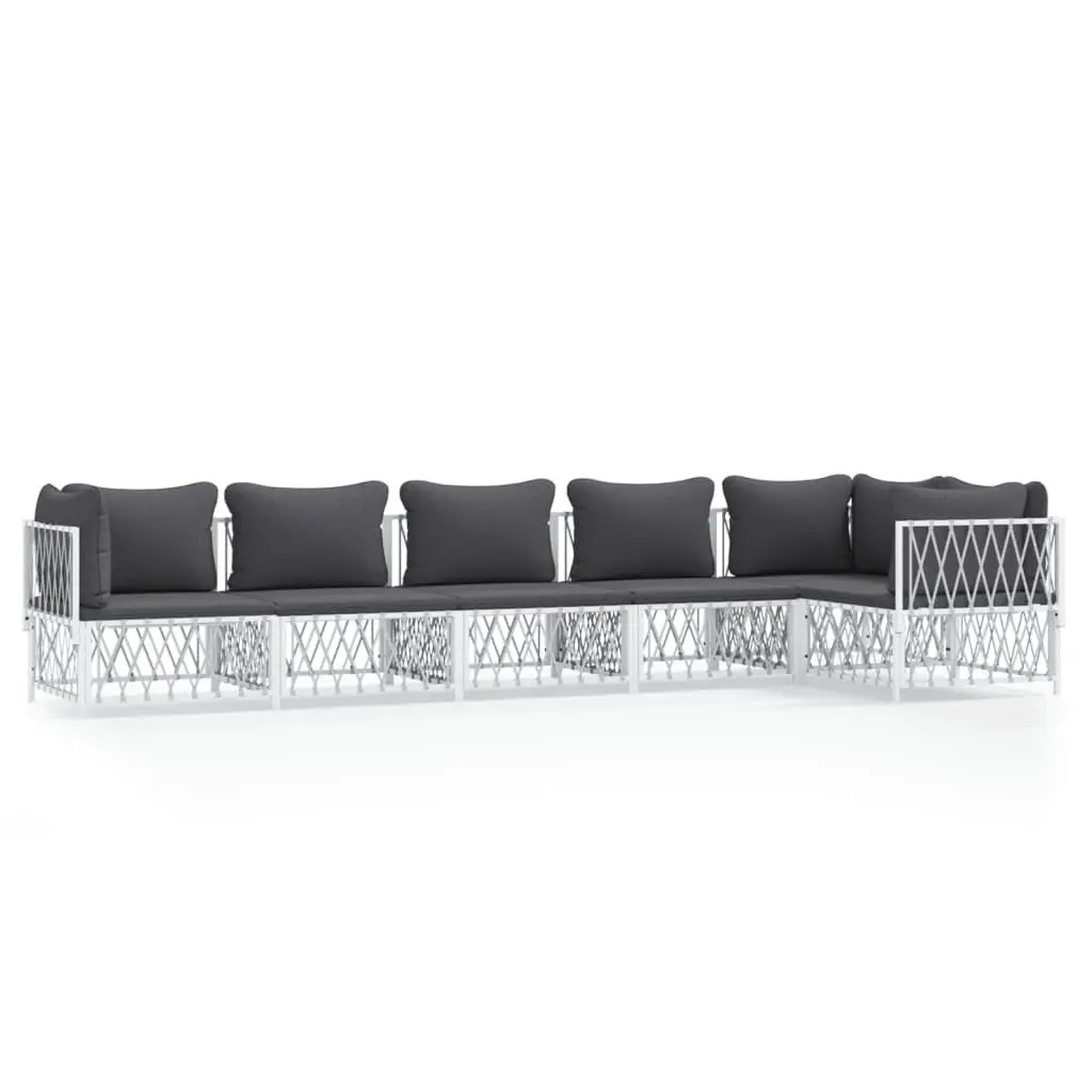 Garden Lounge Set 6 Piece Modular Outdoor Furniture White Powder-coated Steel Frame with Cushions
