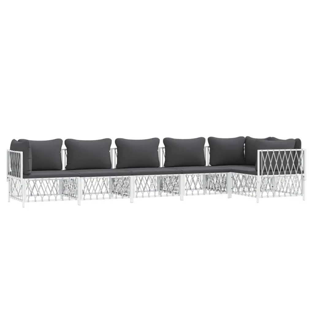 Garden Lounge Set 6 Piece Modular Outdoor Furniture White Powder-coated Steel Frame with Cushions