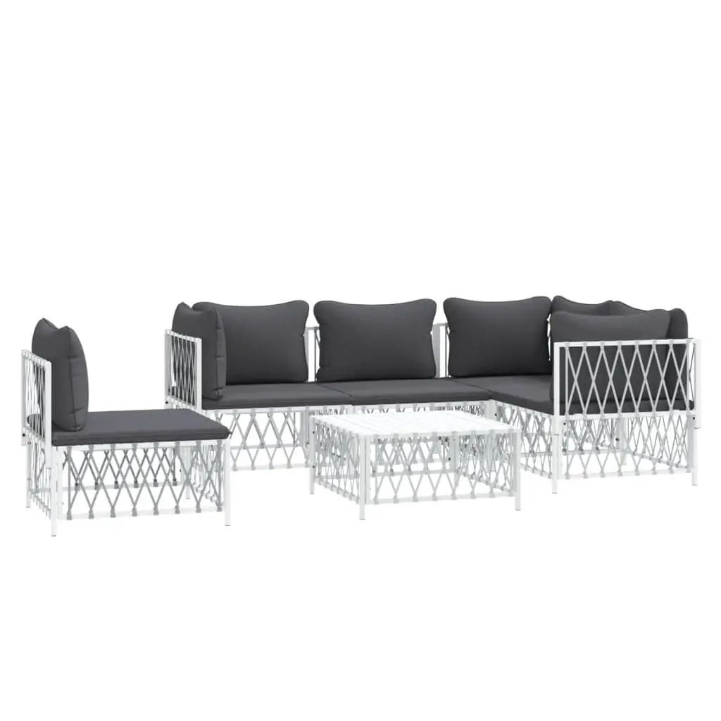 6 Piece Modular Garden Lounge Set White Powder-coated Steel Frame with Cushions