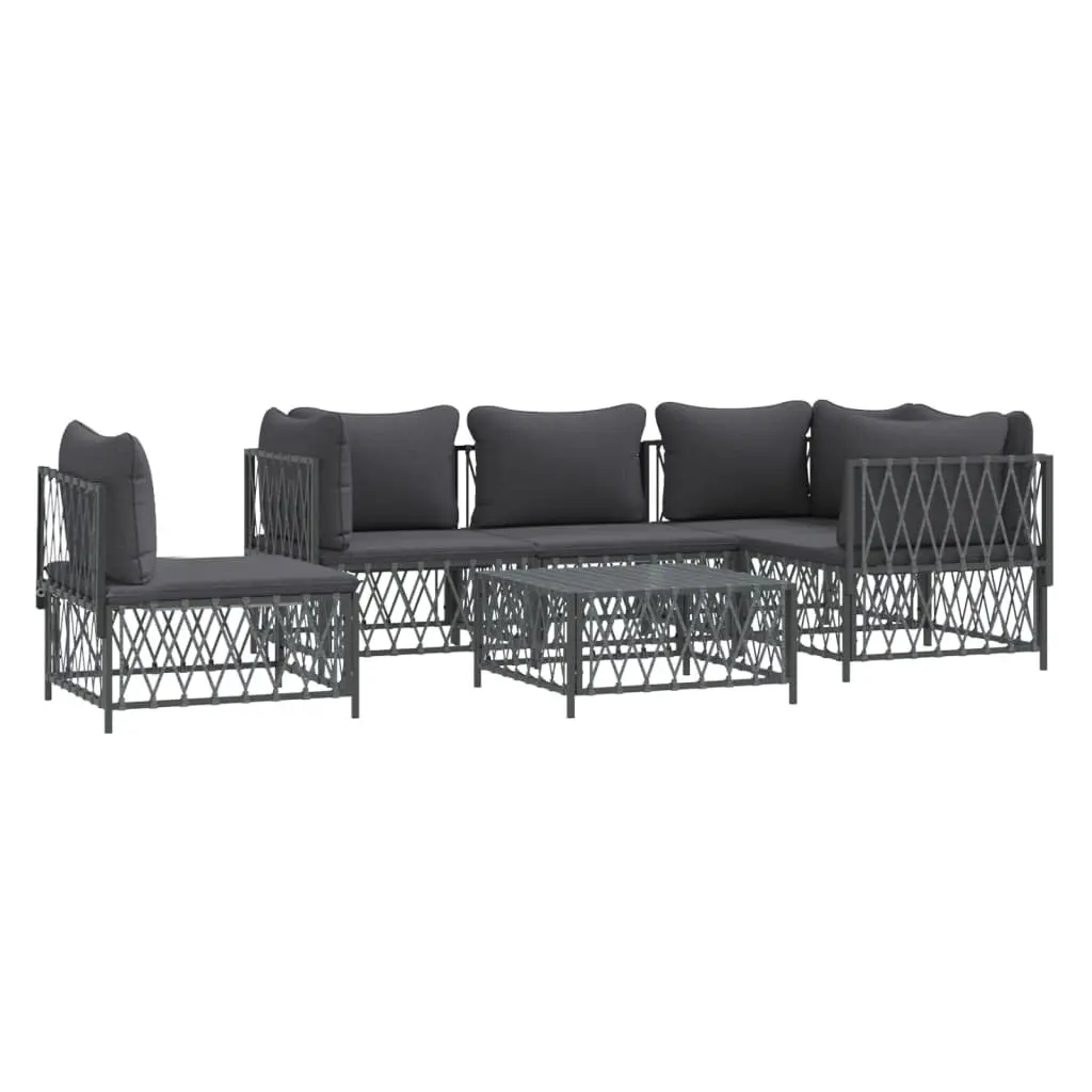 Garden Lounge Set Modular Sofa 6 Piece Powder-coated Steel Frame Woven Fabric Cushions Anthracite