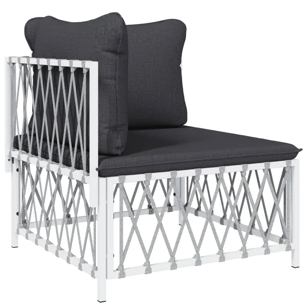 7 Piece Outdoor Lounge Set Steel Frame White with Cushions