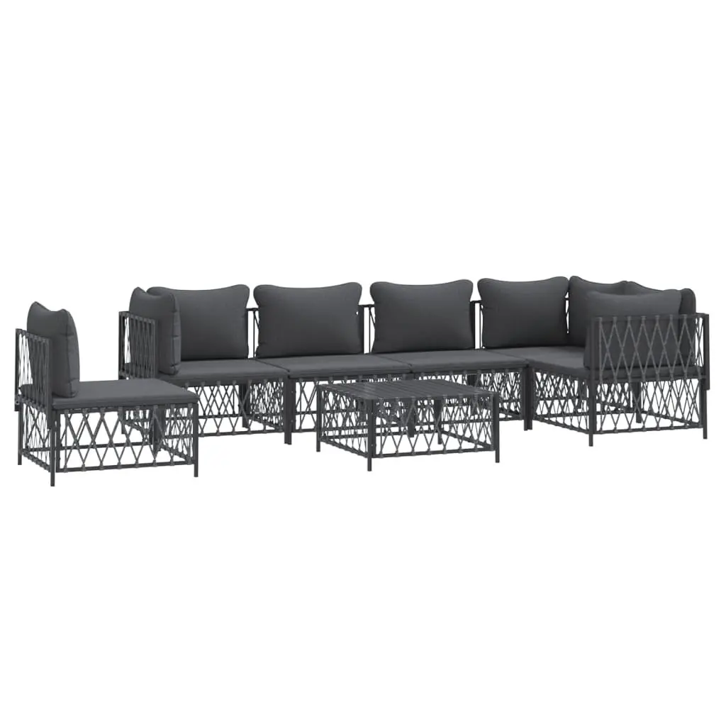 7 Piece Modular Garden Lounge Set Powder-coated Steel Anthracite Woven Fabric with Cushions
