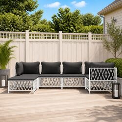 Garden Lounge Set 6 Piece Outdoor Furniture White Modular Sofa with Cushions