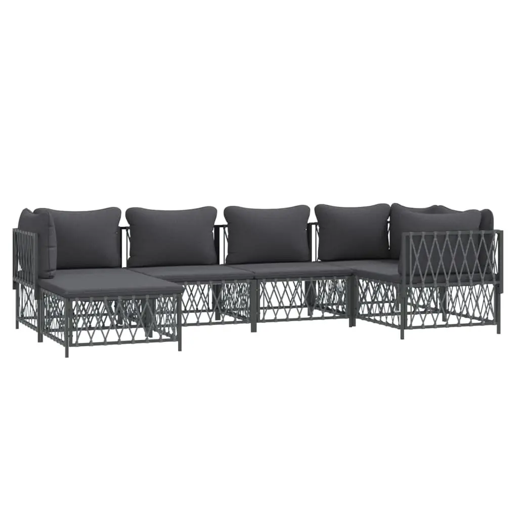 Garden Lounge Set Modular Woven Fabric Cushions 6 Piece Anthracite Powder-coated Steel Frame