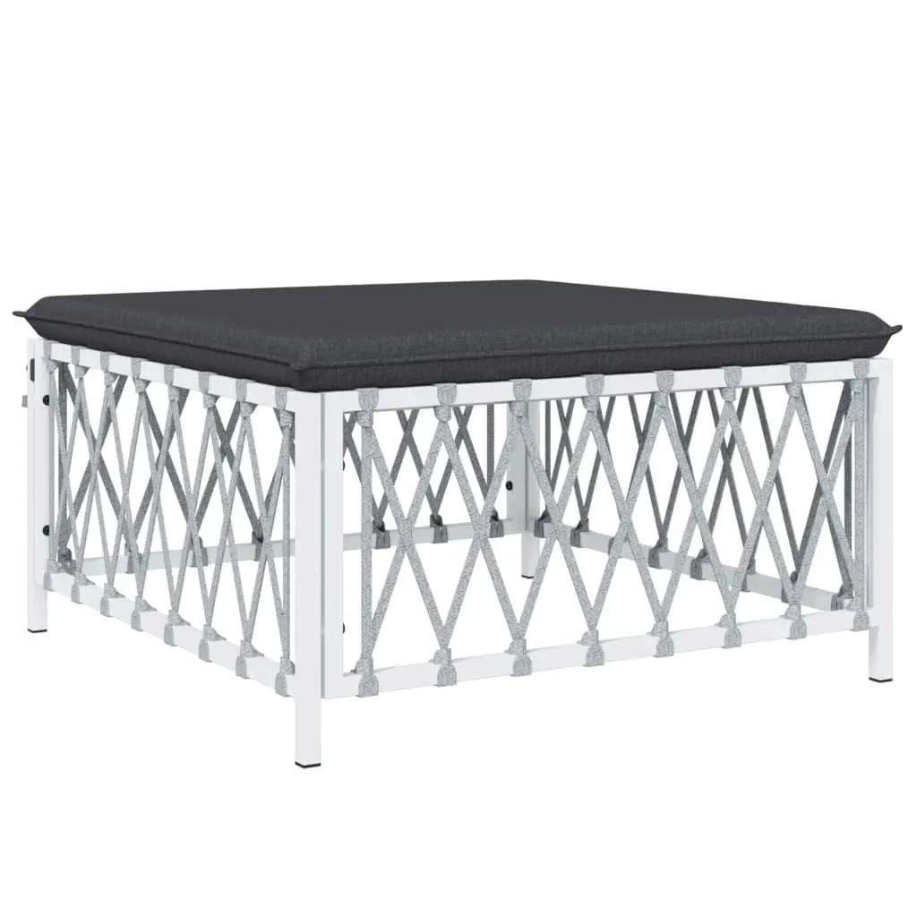 7 Piece Garden Lounge Set White Steel Frame Outdoor Furniture Woven Cushions