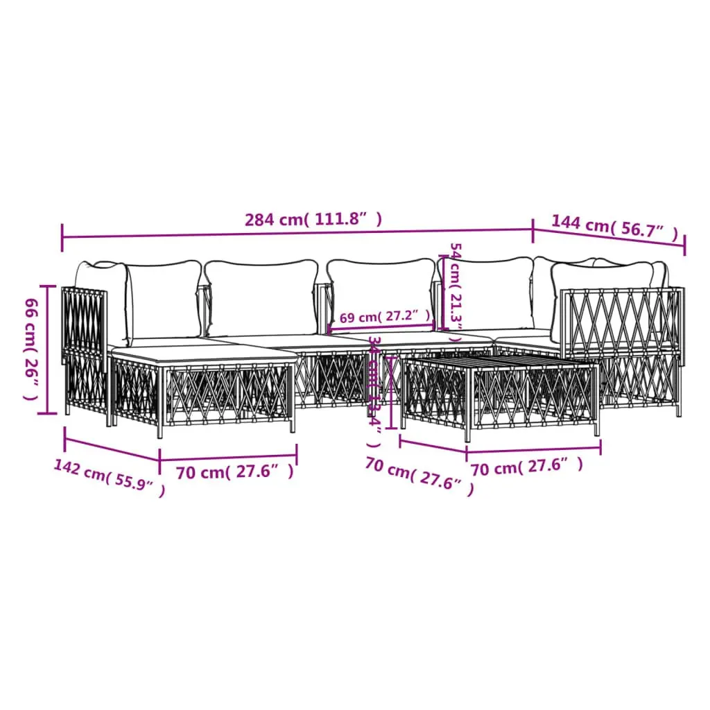 7 Piece Garden Lounge Set White Steel Frame Outdoor Furniture Woven Cushions