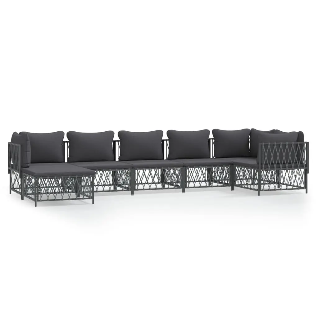 7 Piece Outdoor Lounge Set Modular Steel Frame Cushioned Anthracite Garden Sofa