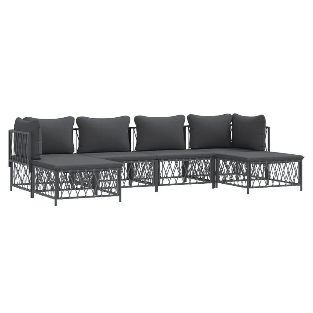 Garden Lounge Set 6 Piece Powder-coated Steel Frame Anthracite Woven Fabric Cushions