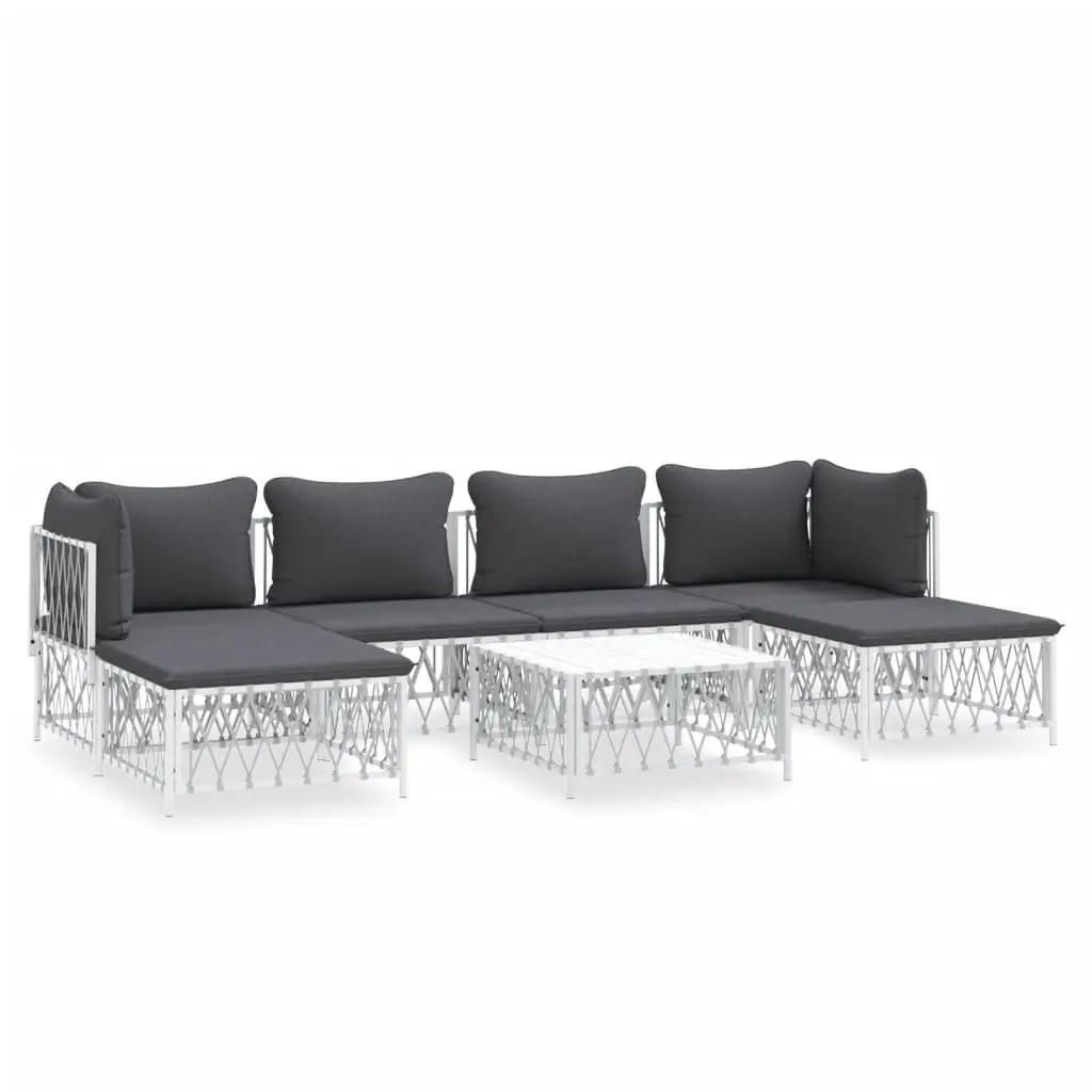 7 Piece Garden Lounge Sofa Set Powder-coated Steel Frame White with Cushions