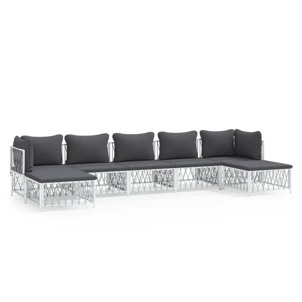 Garden Lounge Set 7 Piece Modular White Powder-coated Steel Frame with Woven Fabric Cushions