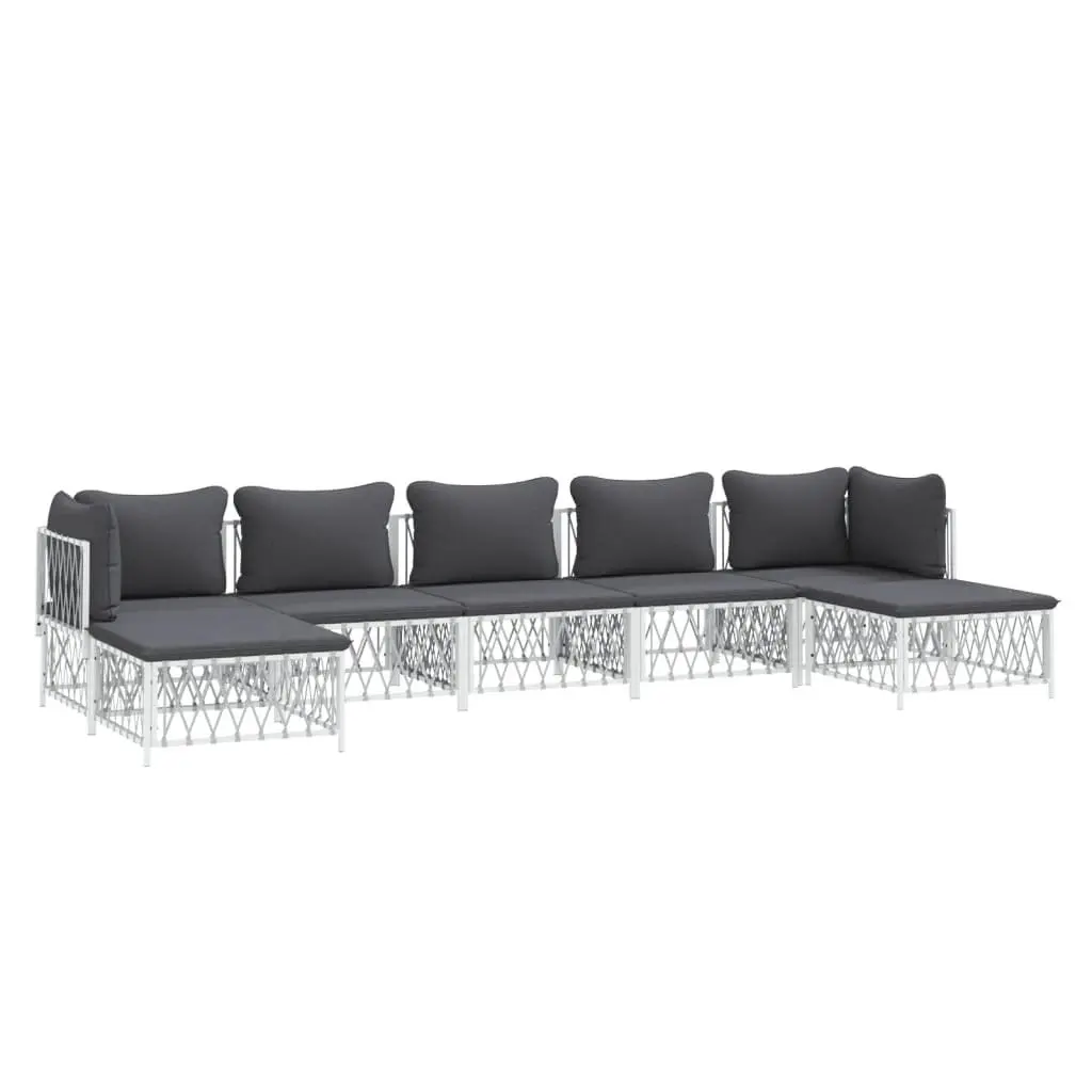 Garden Lounge Set 7 Piece Modular White Powder-coated Steel Frame with Woven Fabric Cushions