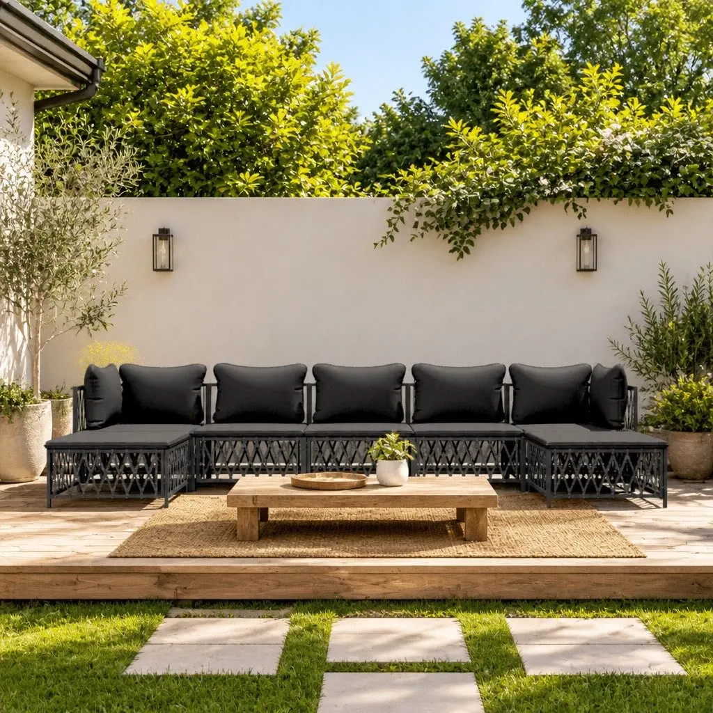 Garden Lounge Set 7 Piece Outdoor Furniture Anthracite Steel Frame Modular Sofa
