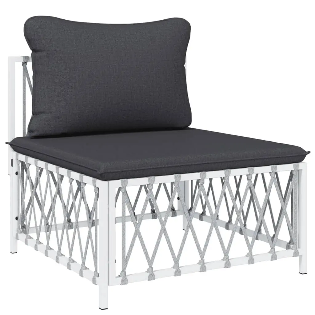 Garden Lounge Set 8 Piece Outdoor Sofa White Woven Fabric Steel Frame Cushions