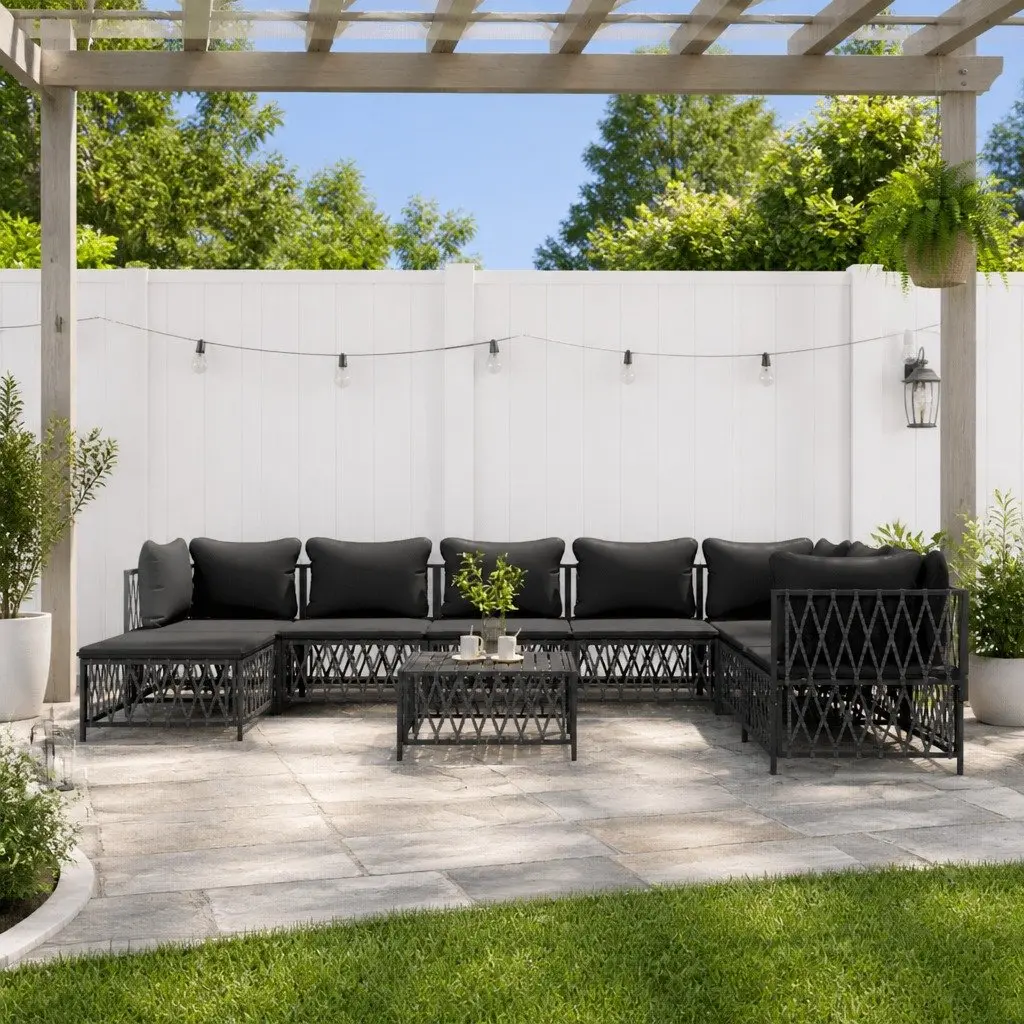 9 Piece Garden Lounge Set Modular Sofa Woven Fabric Anthracite Powder-coated Steel