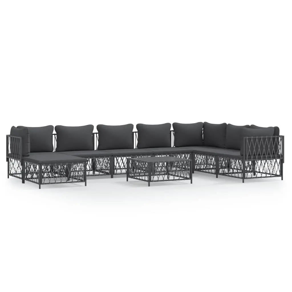 9 Piece Garden Lounge Set Modular Sofa Woven Fabric Anthracite Powder-coated Steel