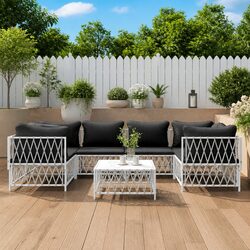 Garden Lounge Set 7 Piece White Steel Frame Modular Outdoor Furniture with