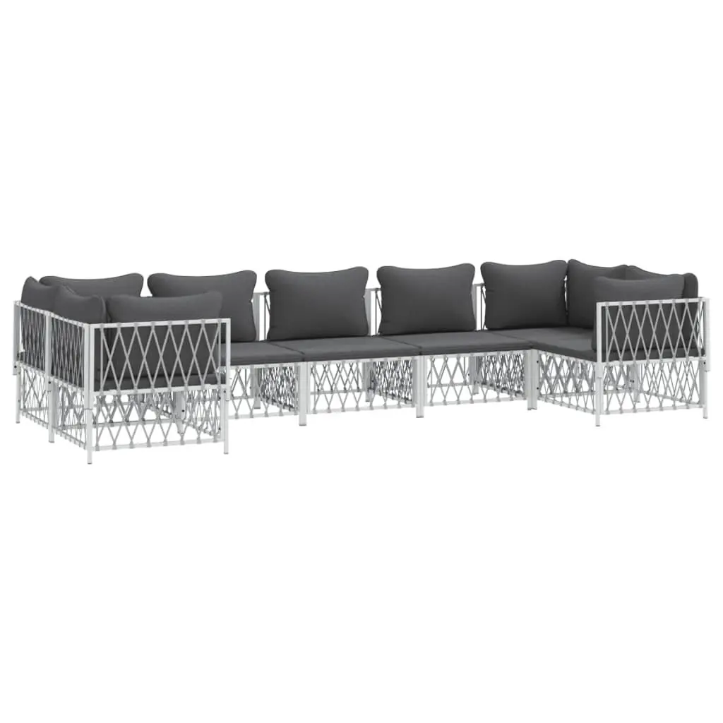 7 Piece Garden Lounge Set Outdoor Sofa Sectional White Steel Frame Cushions