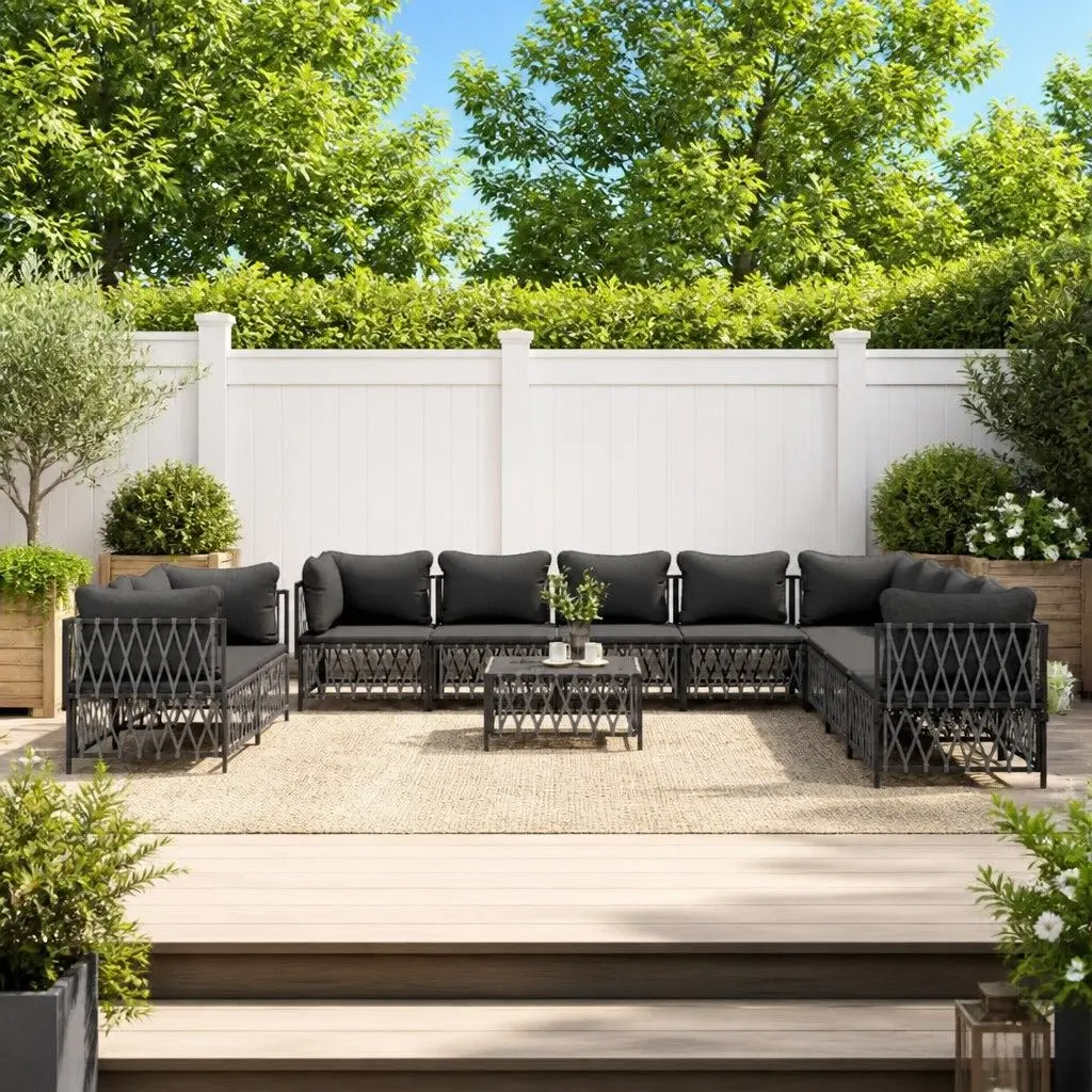 Garden Lounge Set Modular Steel Frame 11 Piece Anthracite Woven Fabric Cushions