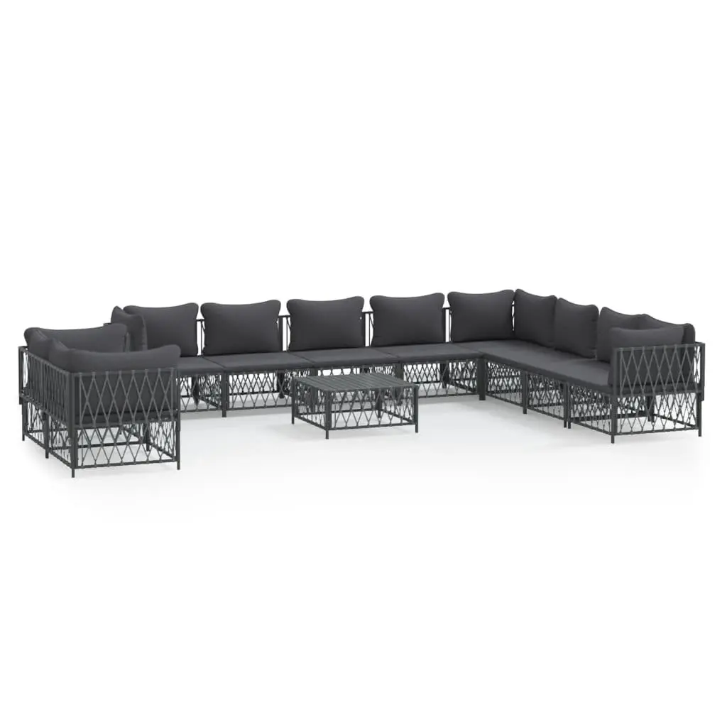Garden Lounge Set Modular Steel Frame 11 Piece Anthracite Woven Fabric Cushions