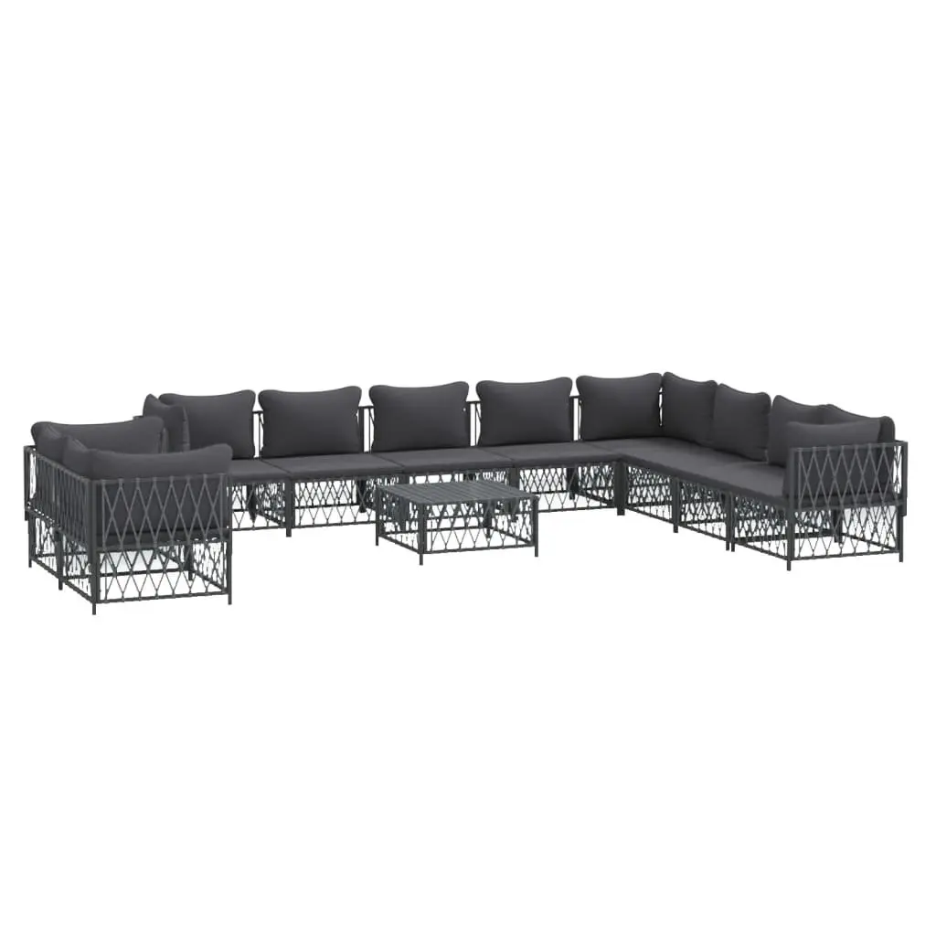 Garden Lounge Set Modular Steel Frame 11 Piece Anthracite Woven Fabric Cushions