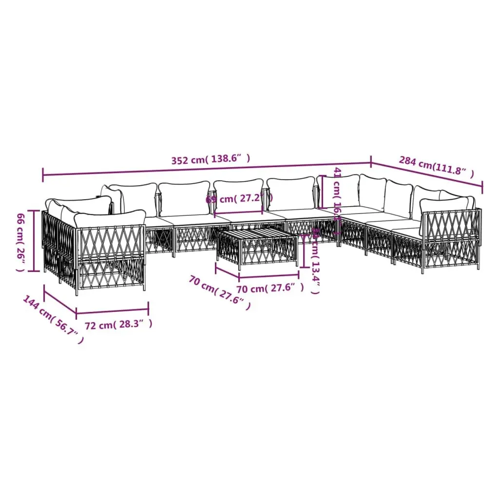 Garden Lounge Set Modular Steel Frame 11 Piece Anthracite Woven Fabric Cushions