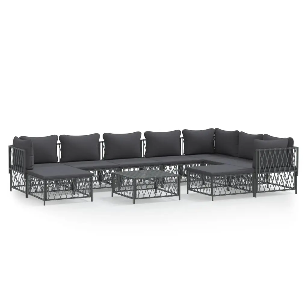 Garden Lounge Set Modular Sofa 10 Piece Powder-coated Steel Anthracite Woven Fabric with Cushions