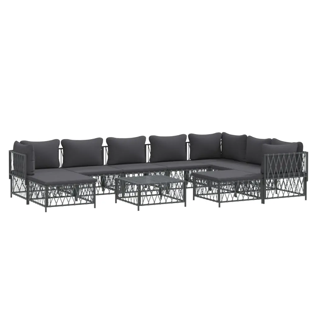 Garden Lounge Set Modular Sofa 10 Piece Powder-coated Steel Anthracite Woven Fabric with Cushions