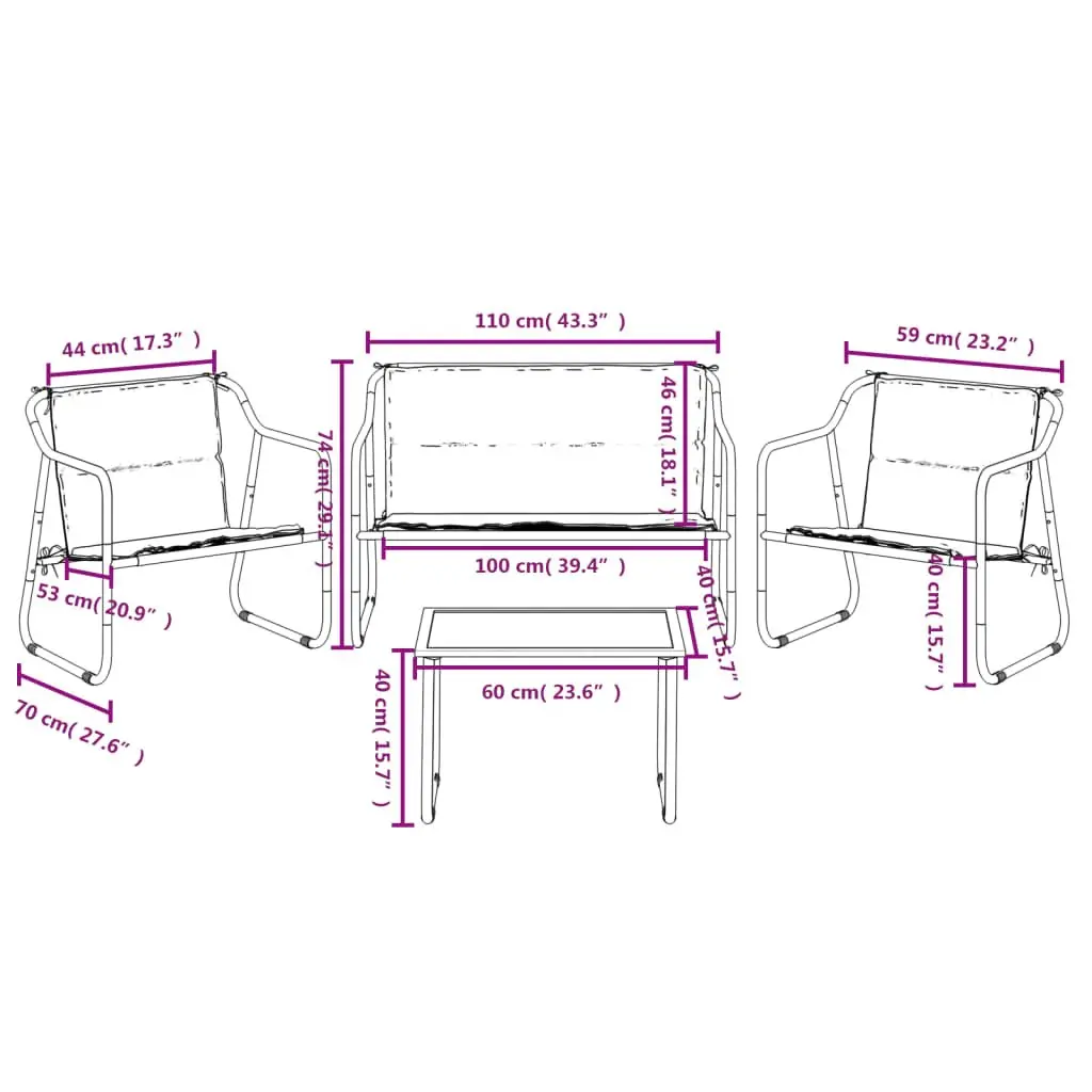 Outdoor Lounge Set Steel Frame Textilene Fabric 4 Piece Anthracite