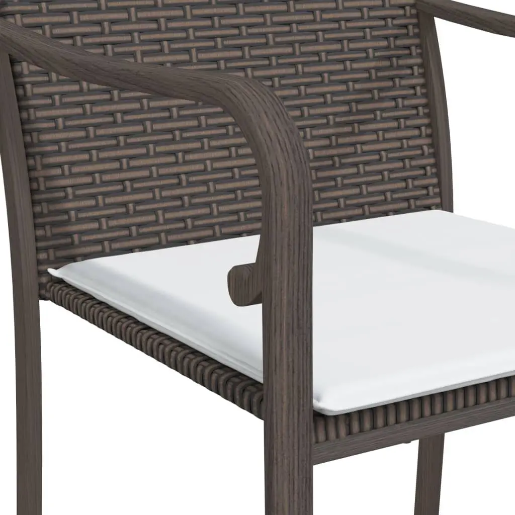 Garden Dining Set 3 Piece Poly Rattan Steel Frame Cushioned Brown