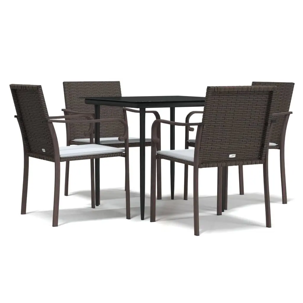 Garden Dining Set 5 Piece Outdoor Furniture Poly Rattan Steel Frame Glass Table