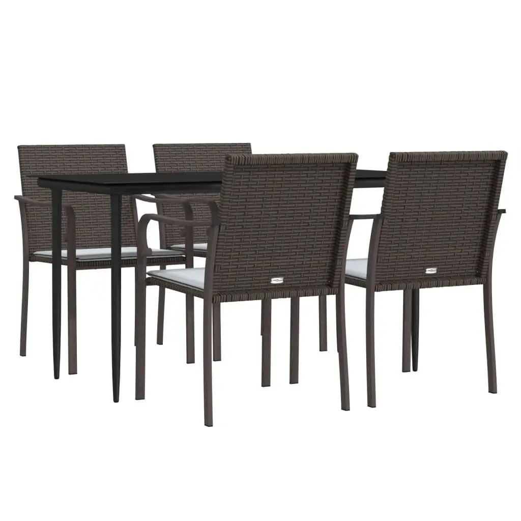 Garden Dining Set Poly Rattan Steel 5 Piece Outdoor Furniture Brown with Cushions