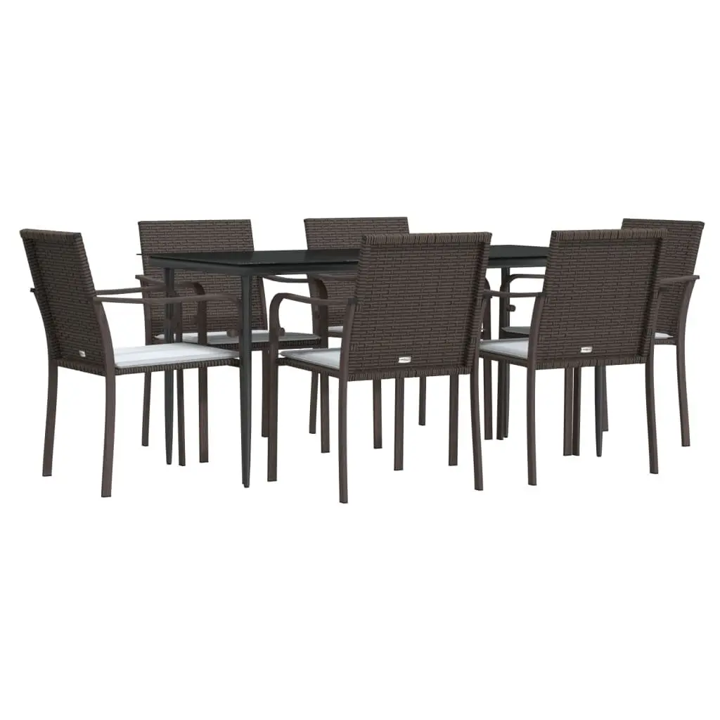 Garden Dining Set PE Rattan Steel Frame 7 Piece Brown Outdoor Patio Furniture
